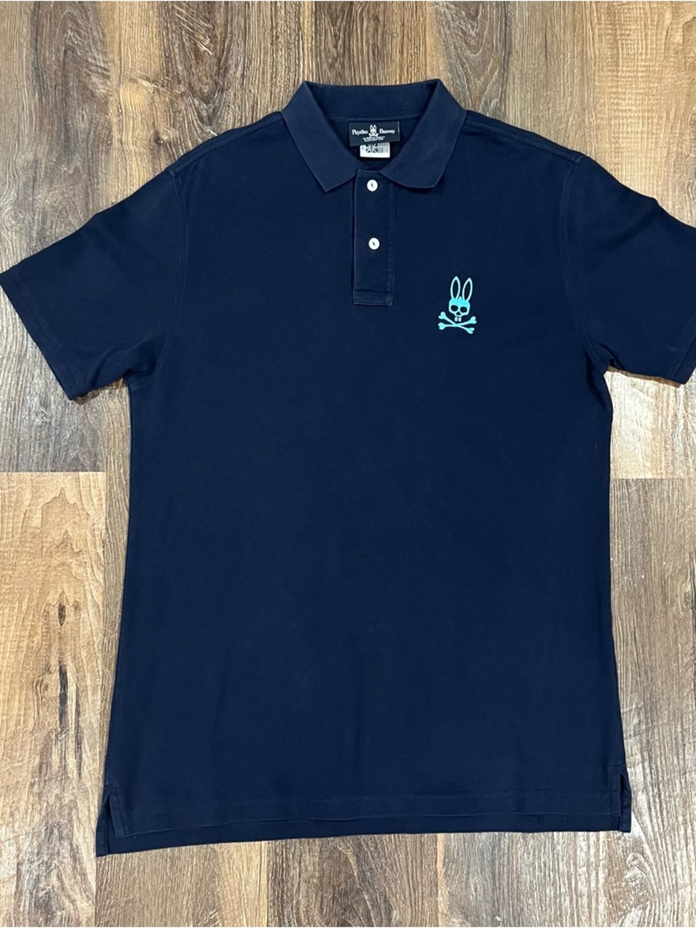 Psycho Bunny Mens Dark Blue Short Sleeve Polo Shirt Bunny Logo Size 6